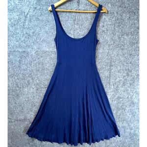 ModCloth‎ Dress Medium Blue Stretch Ribbed Layer Minimalist Basics Twirl Playful